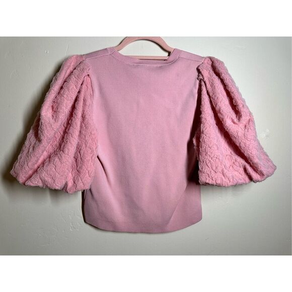 Zara Pink Crinkle Puff Sleeve Cropped Top Size Medium - Picture 4 of 4